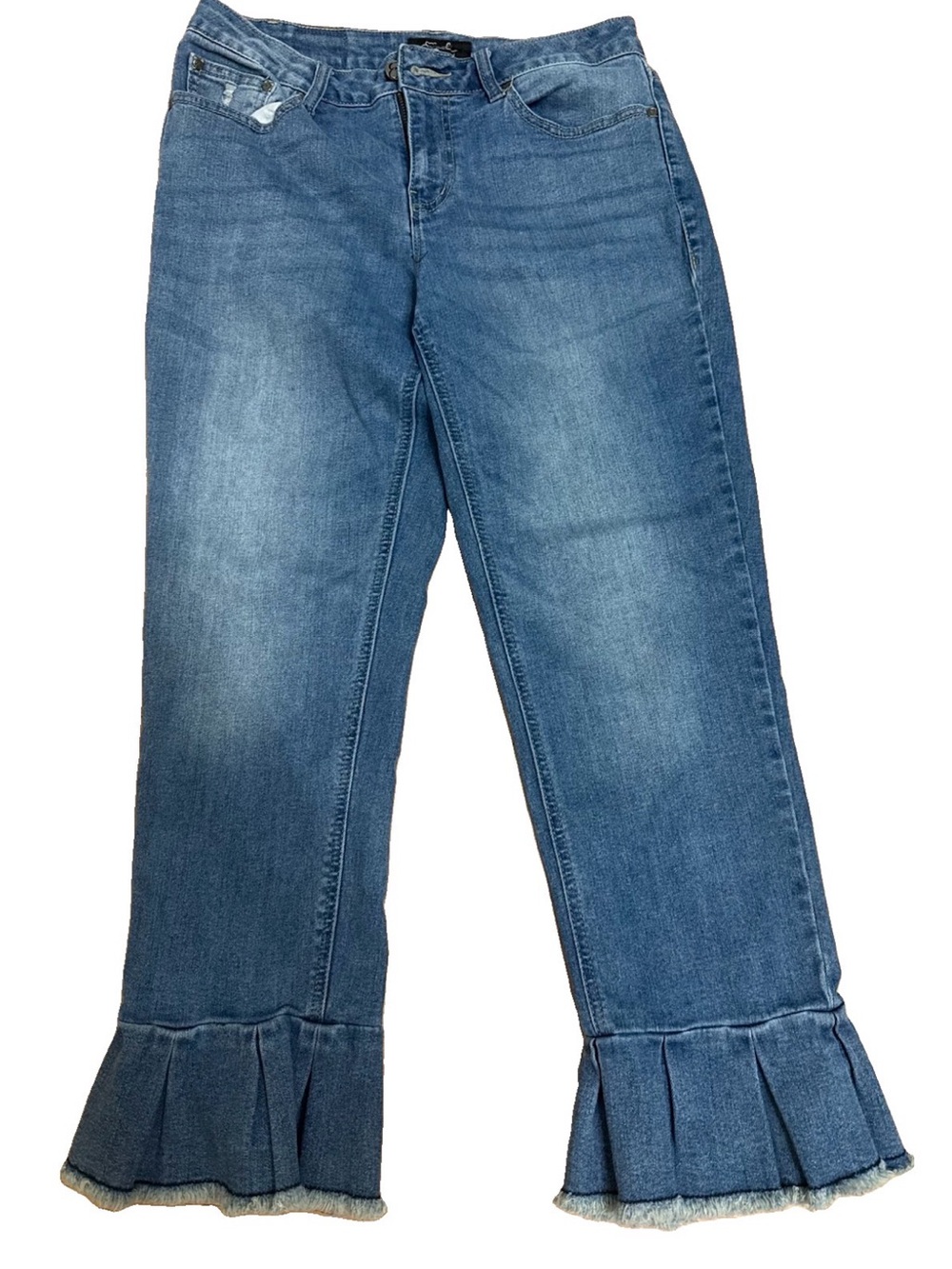 Earl Jeans Blue Ruffle-Hem Wide Leg Jeans